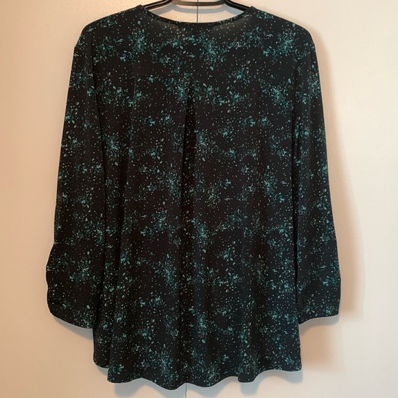 41 Hawthorn Mock Wrap 3/4 Sleeve Black & Green Blouse Size XL - Picture 3 of 6
